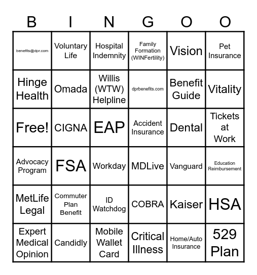 Benefit Bingo Card