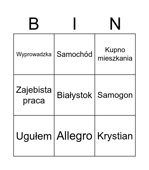 Jaszczomp Bingo Card