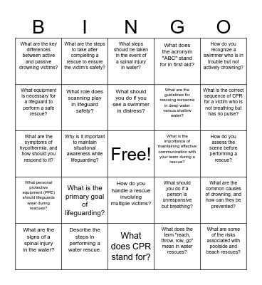 Bronze Cross Bingo Card