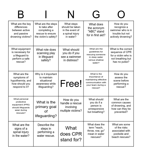 Bronze Cross Bingo Card