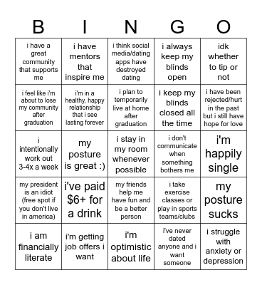 gen z young adulthood Bingo Card
