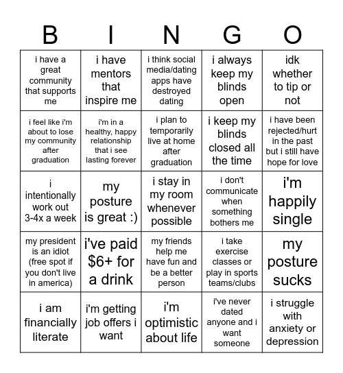 gen z young adulthood Bingo Card