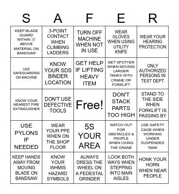 SAFETY WEEK Bingo Card