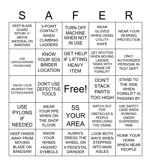 SAFETY WEEK Bingo Card