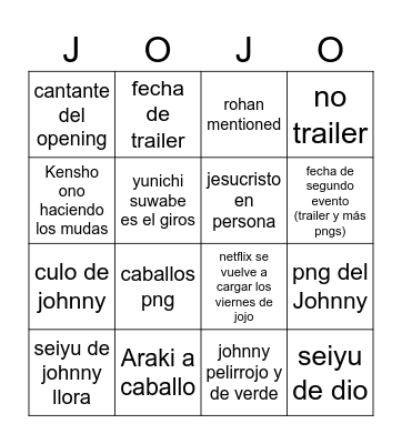 Jojoday bing Bingo Card