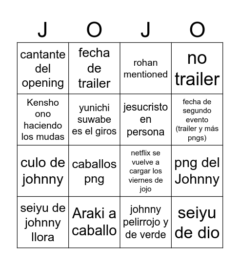 Jojoday bing Bingo Card