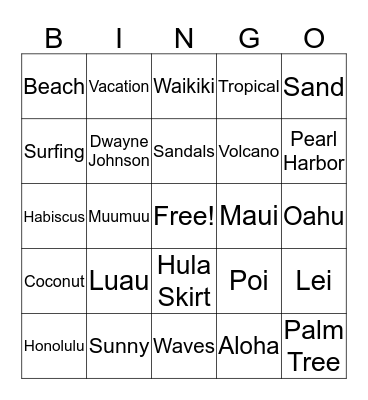 Hawaiian Bingo Card