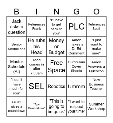 Meeting Bingo Card