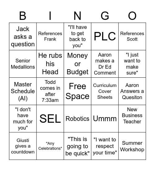 Meeting Bingo Card