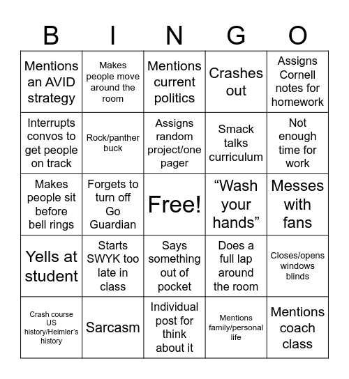 Babcock Bingo Card