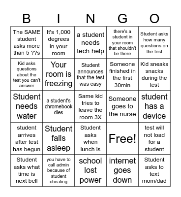 Exam Proctoring Bingo Card