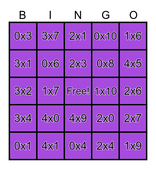 Multiplication Facts 0-4 Bingo Card
