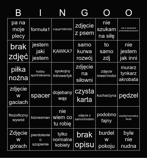 Tinderowe bingo Card