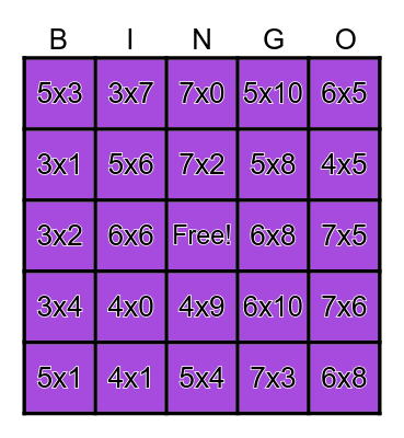 Multiplication Facts 5-9 Bingo Card