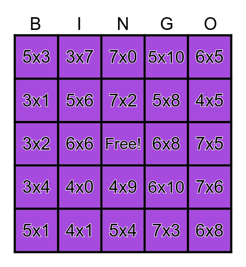 Multiplication Facts 5-9 Bingo Card