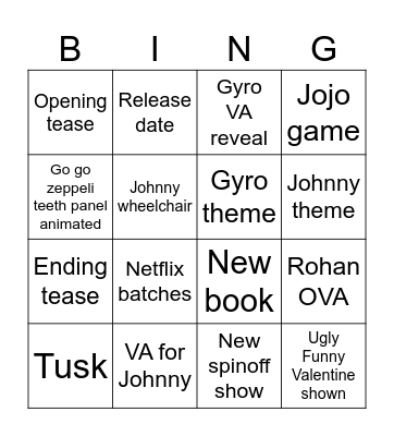 Jojo day Bingo Card