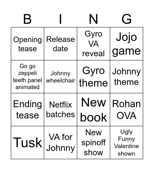 Jojo day Bingo Card