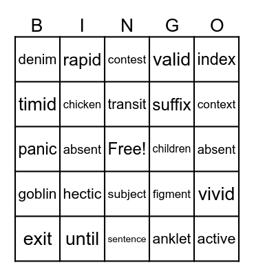 UFLI Lesson 67b Closed/Closed Bingo Card