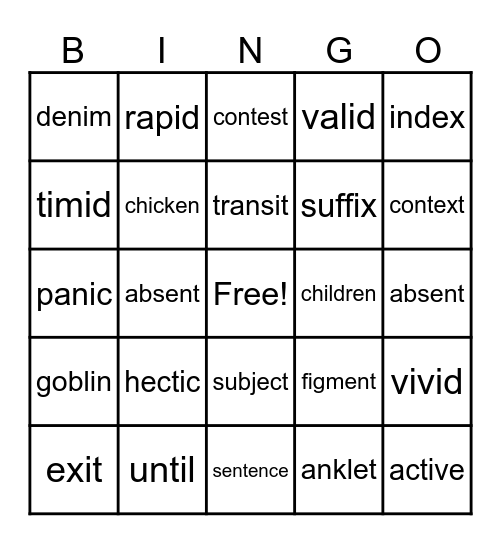UFLI Lesson 67b Closed/Closed Bingo Card