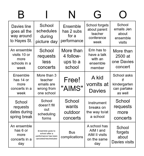 AIM Bingo Card