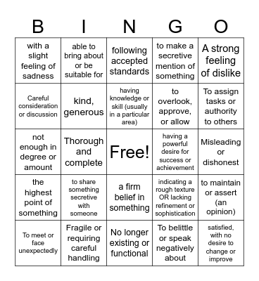 Vocabulary Bingo! Bingo Card