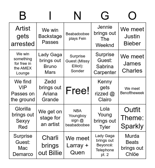 Coachella Bingo! Bingo Card