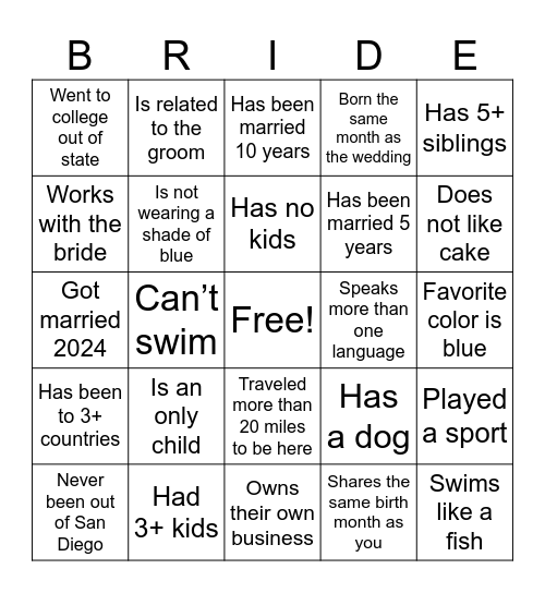 Find Some One Who… Bingo Card