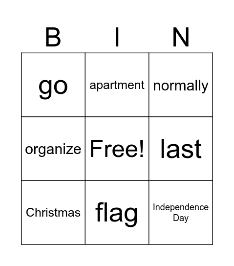 Units 2 - 4 Bingo Card