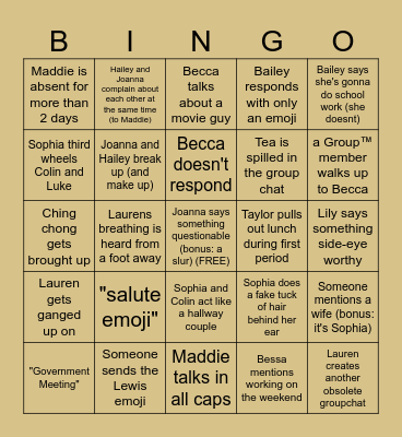 House of Representatives Bingo Card