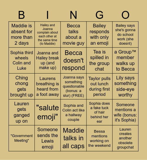 House of Representatives Bingo Card