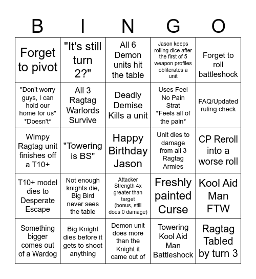 Dragons v Ragtag Bingo Card