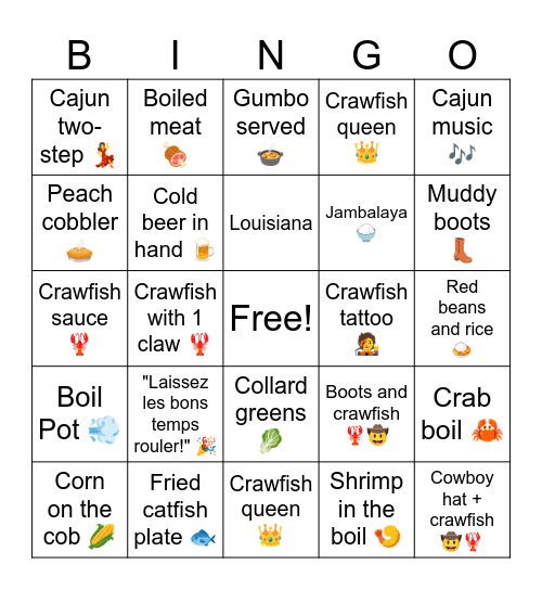 Crawfish Bingo Card