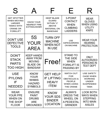 SAFETY WEEK Bingo Card