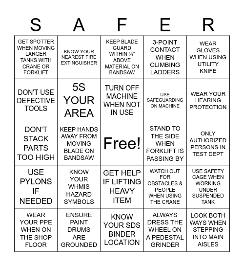 SAFETY WEEK Bingo Card