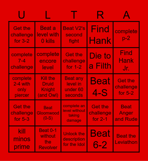 Ultrakill Bingo Card
