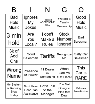 Black Out Bingo Card
