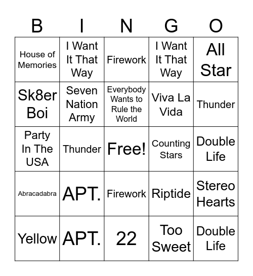 Music Bingo Card