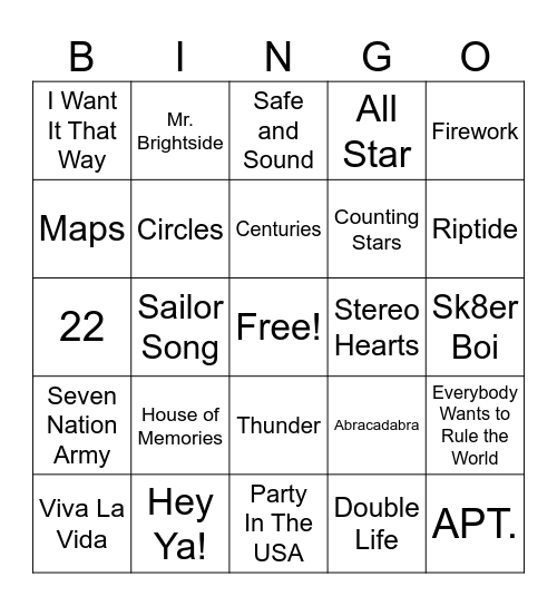 Music Bingo Card