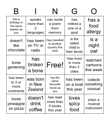 Untitled Bingo Card
