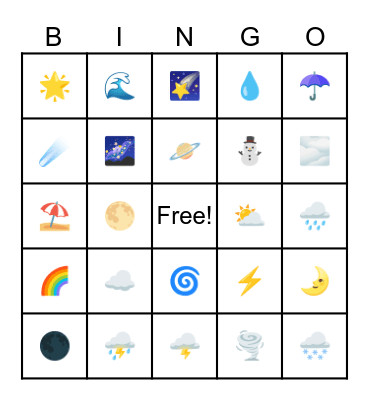Sky and Weather Emojis Bingo Card