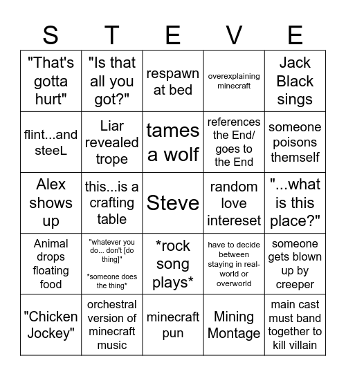 Minecraft Bingo Card