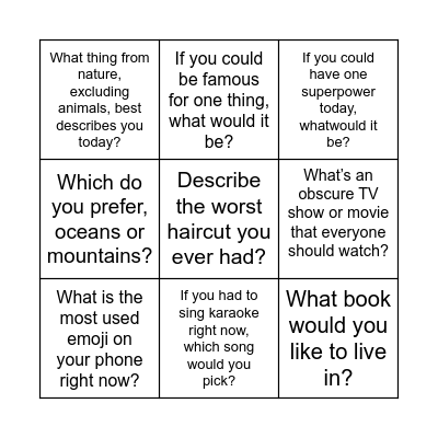 A team V1 Bingo Card