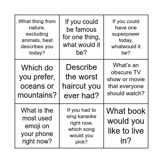 A team V1 Bingo Card