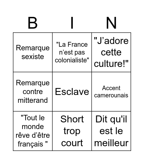Untitled Bingo Card