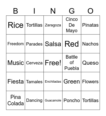 Cinco De Mayo Bingo Card