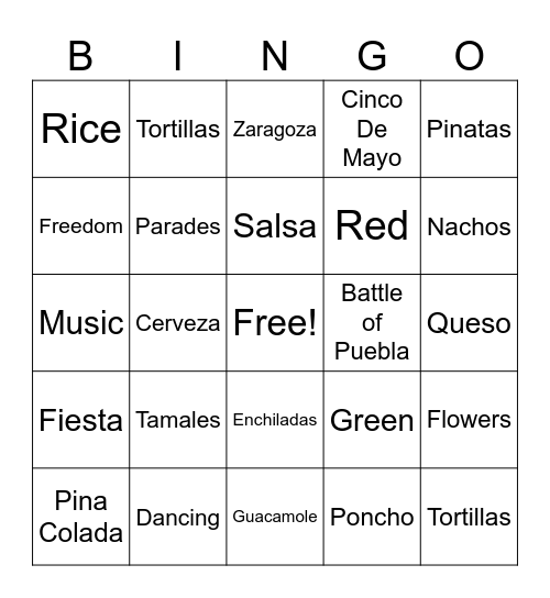 Cinco De Mayo Bingo Card