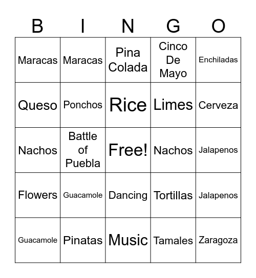 Cinco de Mayo Bingo Card