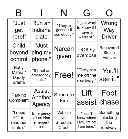 NTW Dispatch Bingo Card