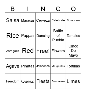 Cinco de Mayo Bingo Card