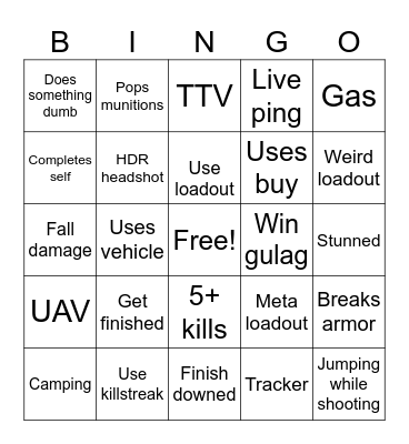 Warzone Bingo Card